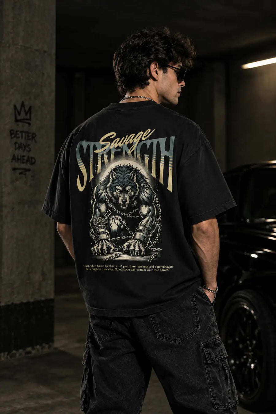Savage Strength Graphic Oversized Tee | Navalook