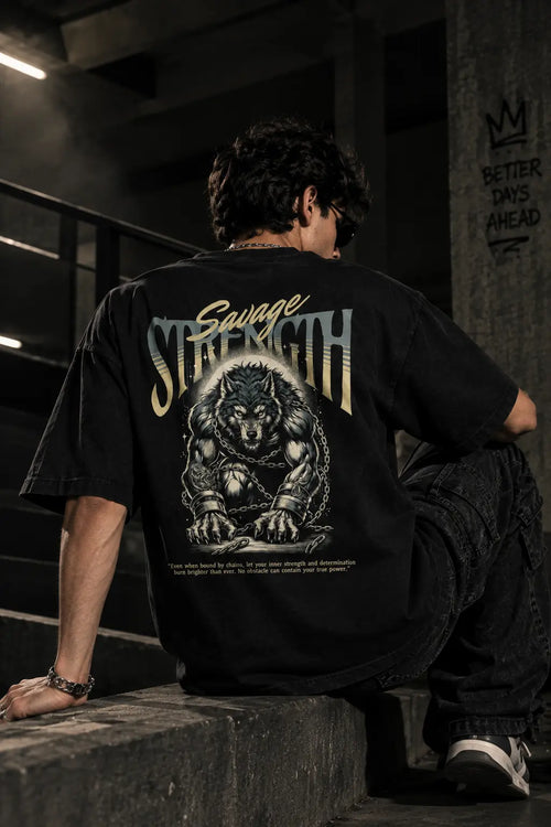 Savage Strength Graphic Oversized Tee | Navalook