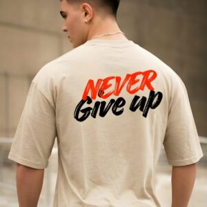 Gym T-Shirt for Men - Muscle Hustle Beige Oversized Tee | Navalook - XL-42