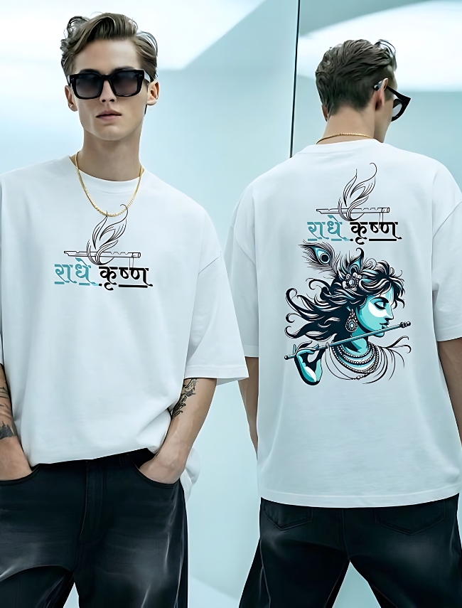 Radhe Krishna Divine Oversized Graphic T-Shirt