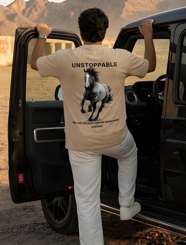 Unstoppable Horse Graphic Oversized T-shirt by Navalook