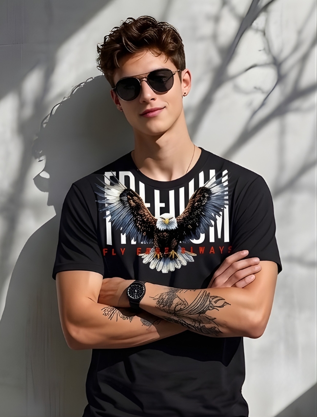 Men’s Black Freedom Eagle Graphic T-Shirt