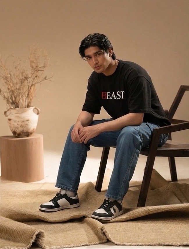 Beast Printed Black Oversized T-shirt for Men