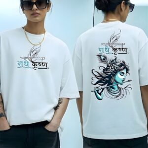 Radhe Krishna Divine Oversized Graphic T-Shirt Girls