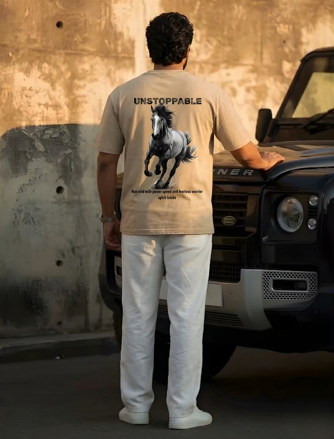 Unstoppable Horse Graphic Oversized T-Shirt for Men - Navalook