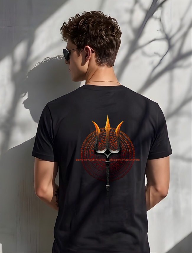 Warrior Spirit Trishul Graphic Black T-Shirt for Men