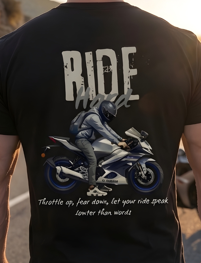 Best Quality "Ride Hard" T-Shirt for Men - Premium Biker Graphic Tee
