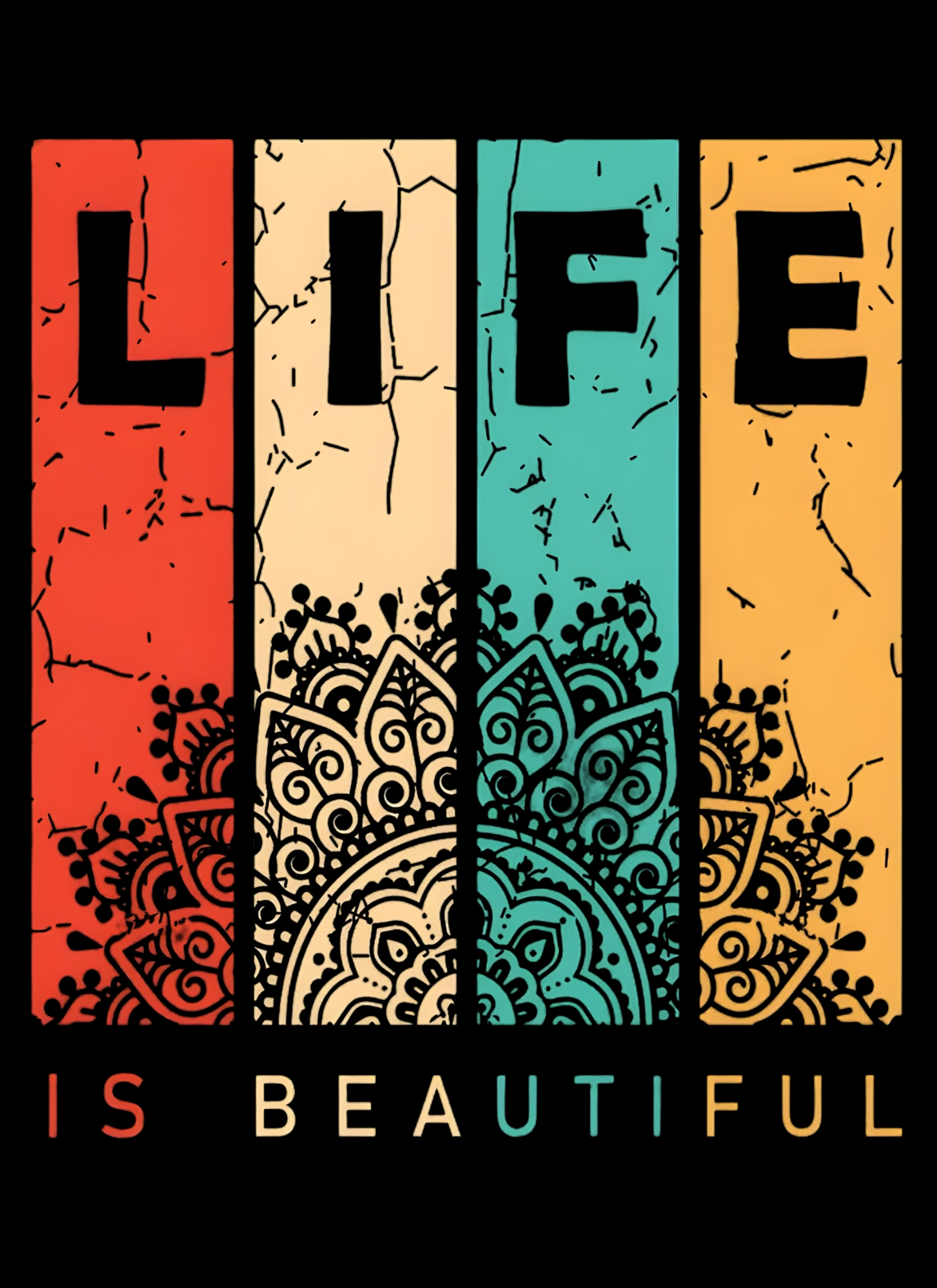 Life is Beautiful retro mandala T-shirt for men