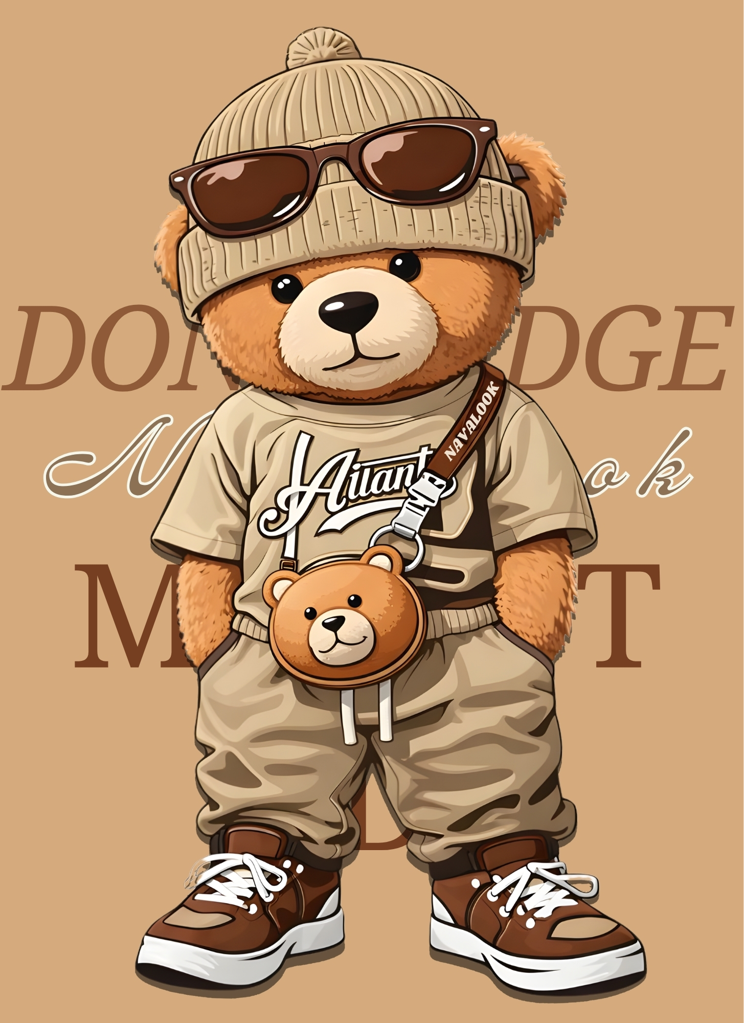 Beige Oversized Teddy Bear Graphic T-Shirt | Streetwear by Navalook