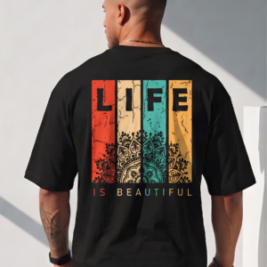 Life is Beautiful retro mandala T-shirt for men