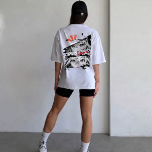 Navalook anime graphic oversized t-shirt for girls white streetwear
