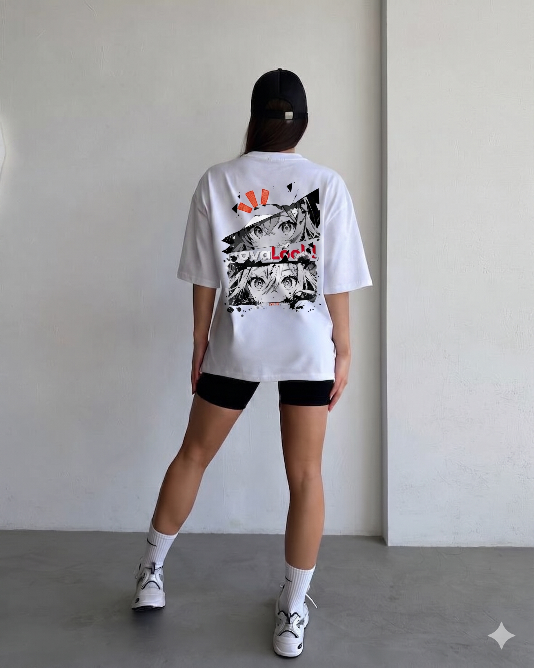Navalook anime graphic oversized t-shirt for girls white streetwear