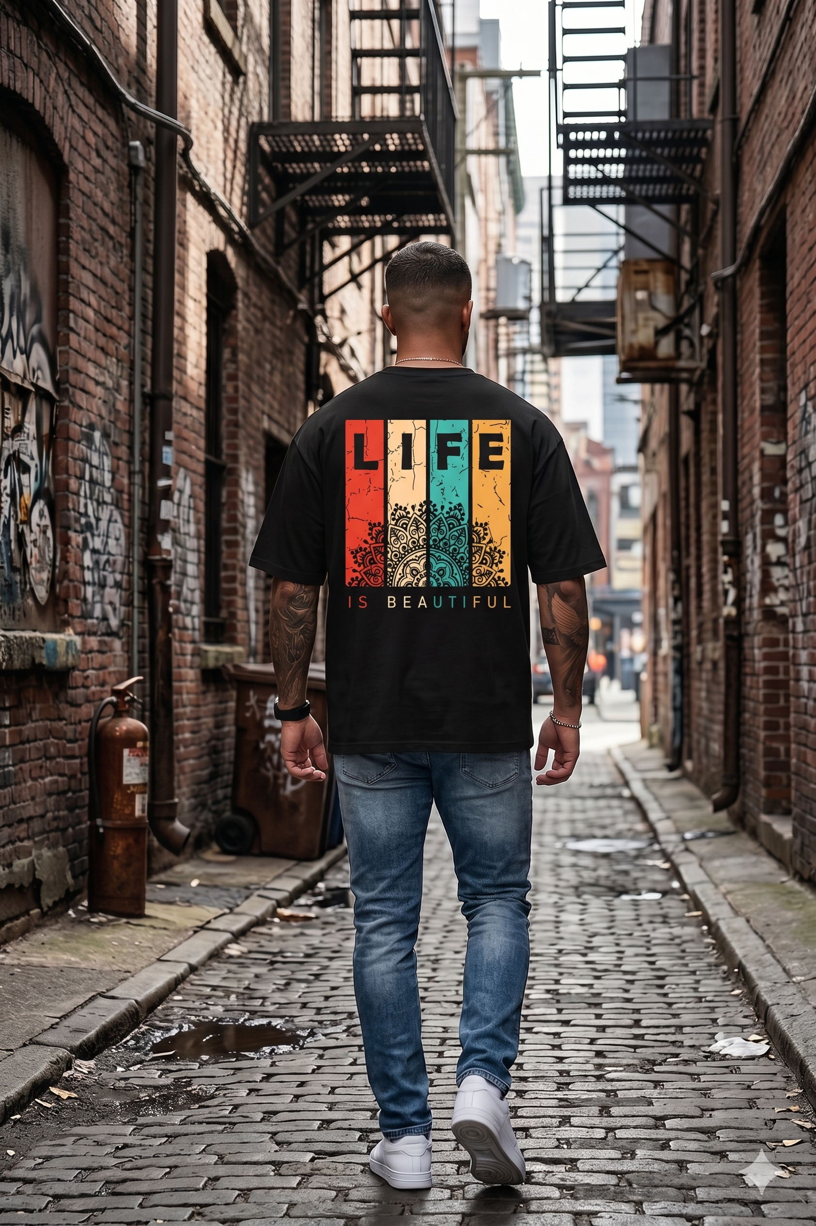 Life is Beautiful retro mandala T-shirt for men