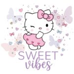 Girl wearing oversized Sweet Vibes Hello Kitty t-shirt by Navalook