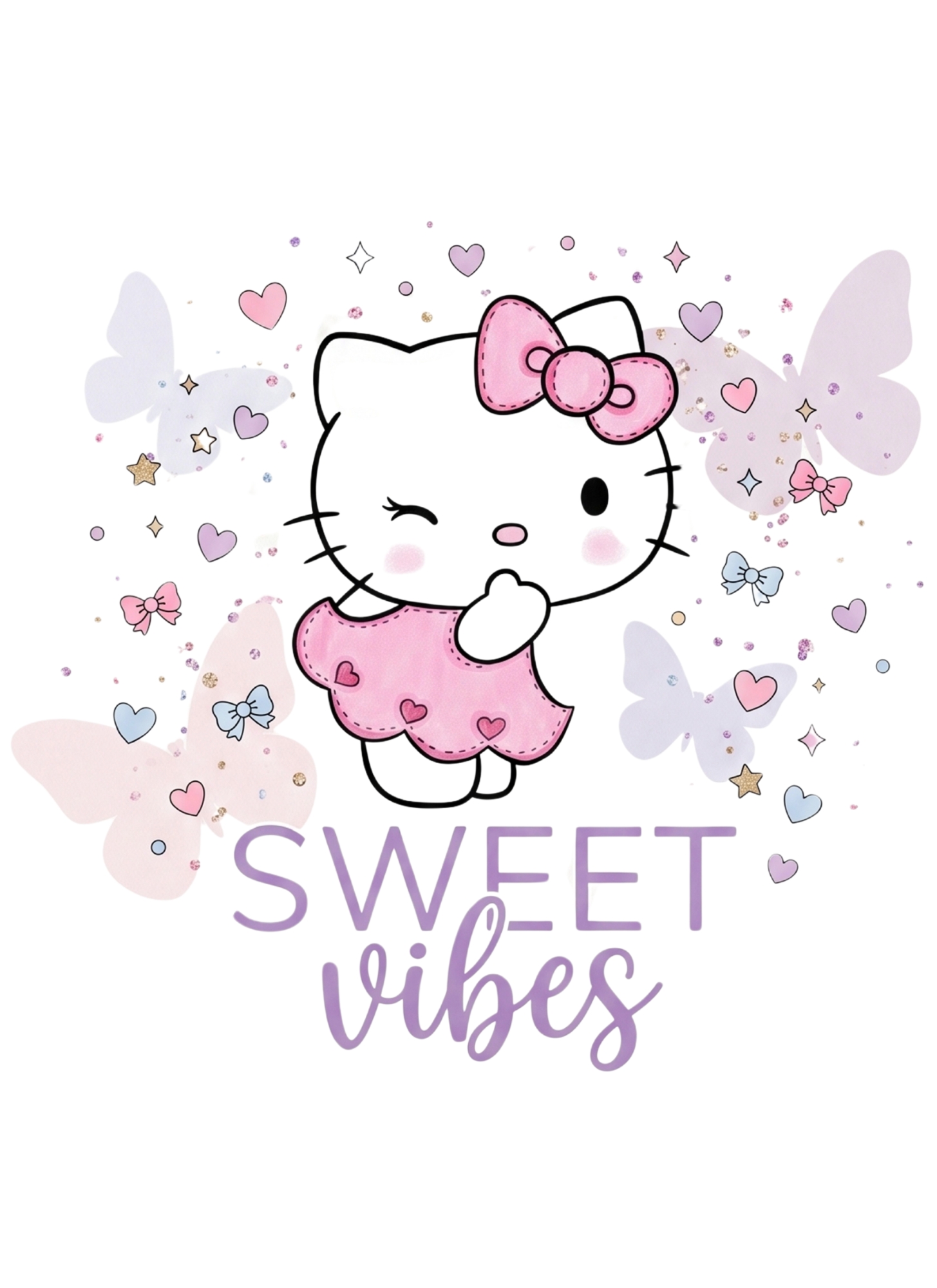 Girl wearing oversized Sweet Vibes Hello Kitty t-shirt by Navalook