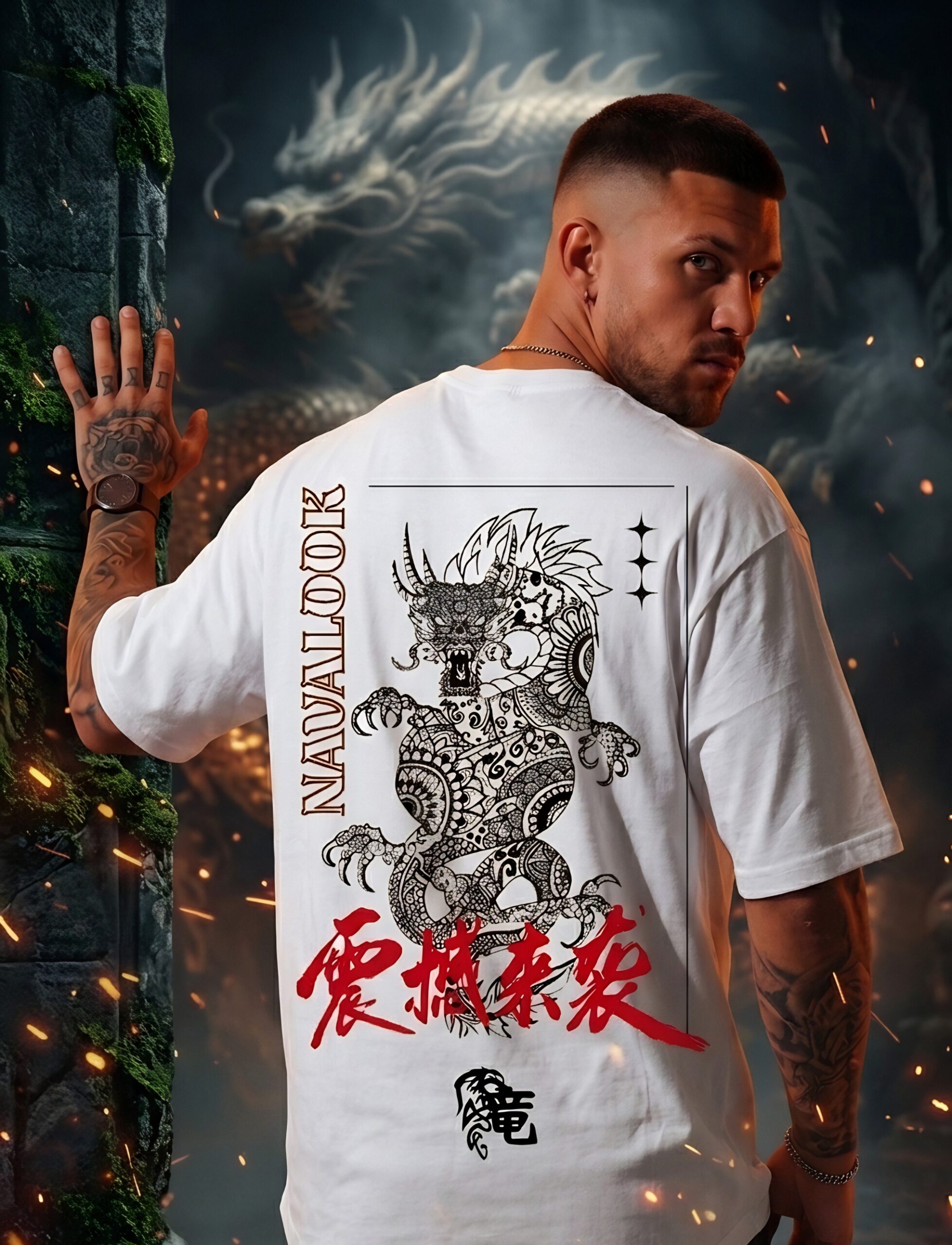 Premium White Dragon Streetwear T-shirt by NAVALOOK
