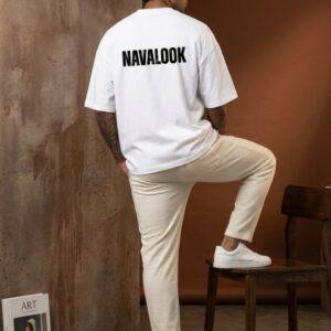 Navalook Everything Will Be OK white oversized terry cotton tshirt sitting pose