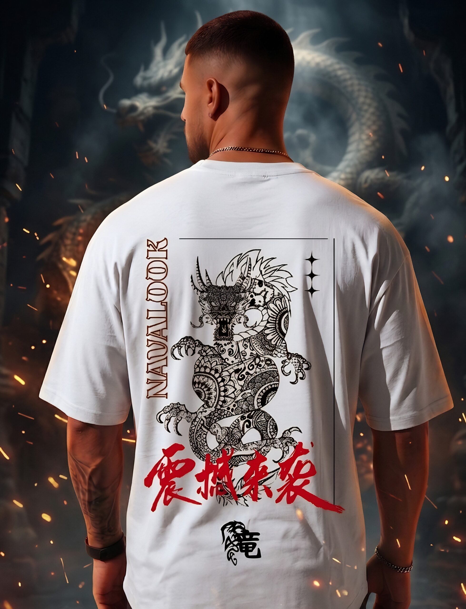 Premium White Dragon Streetwear T-shirt by NAVALOOK