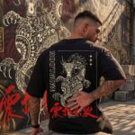 Indian model wearing Navalook black dragon oversized t-shirt