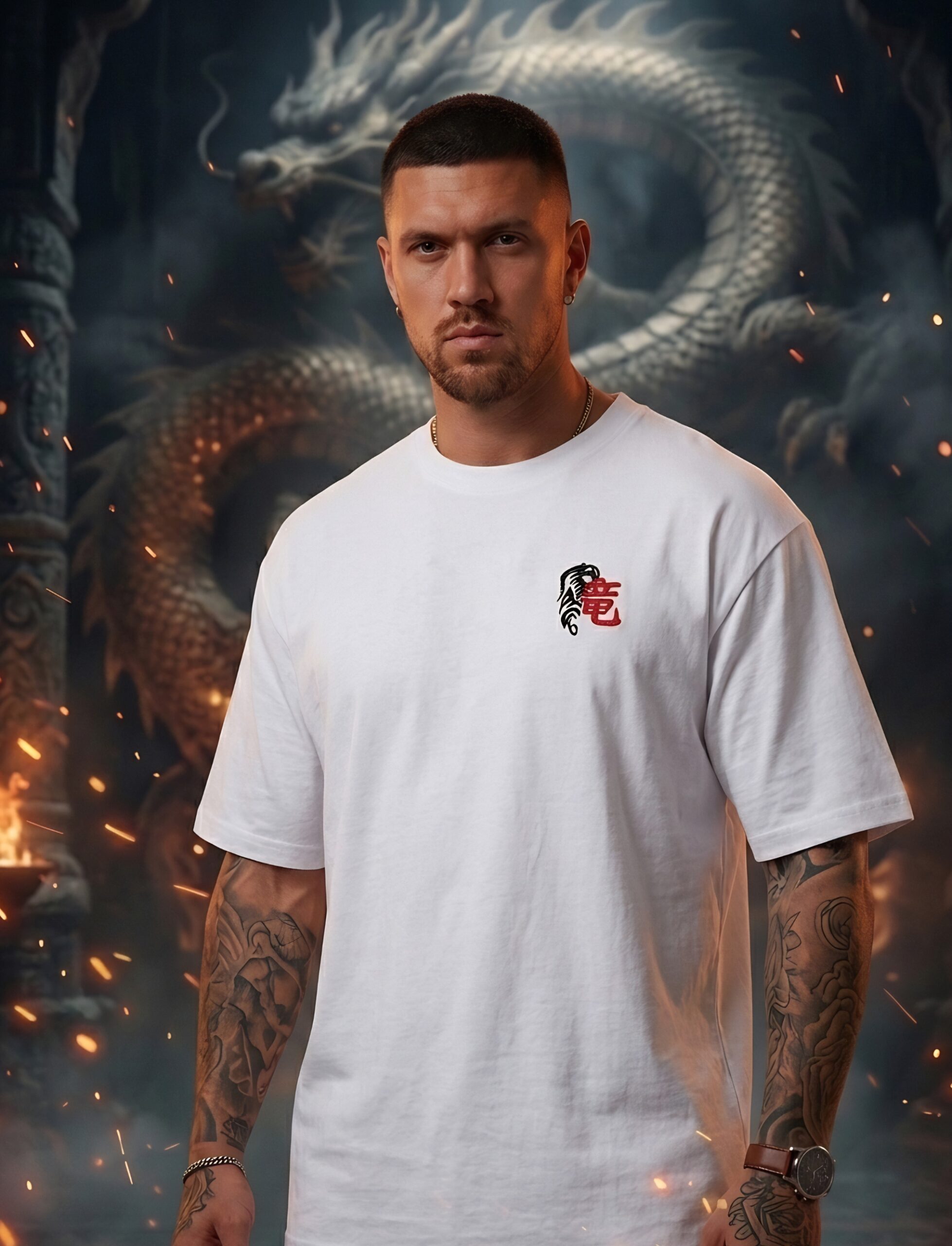 Premium White Dragon Streetwear T-shirt by NAVALOOK