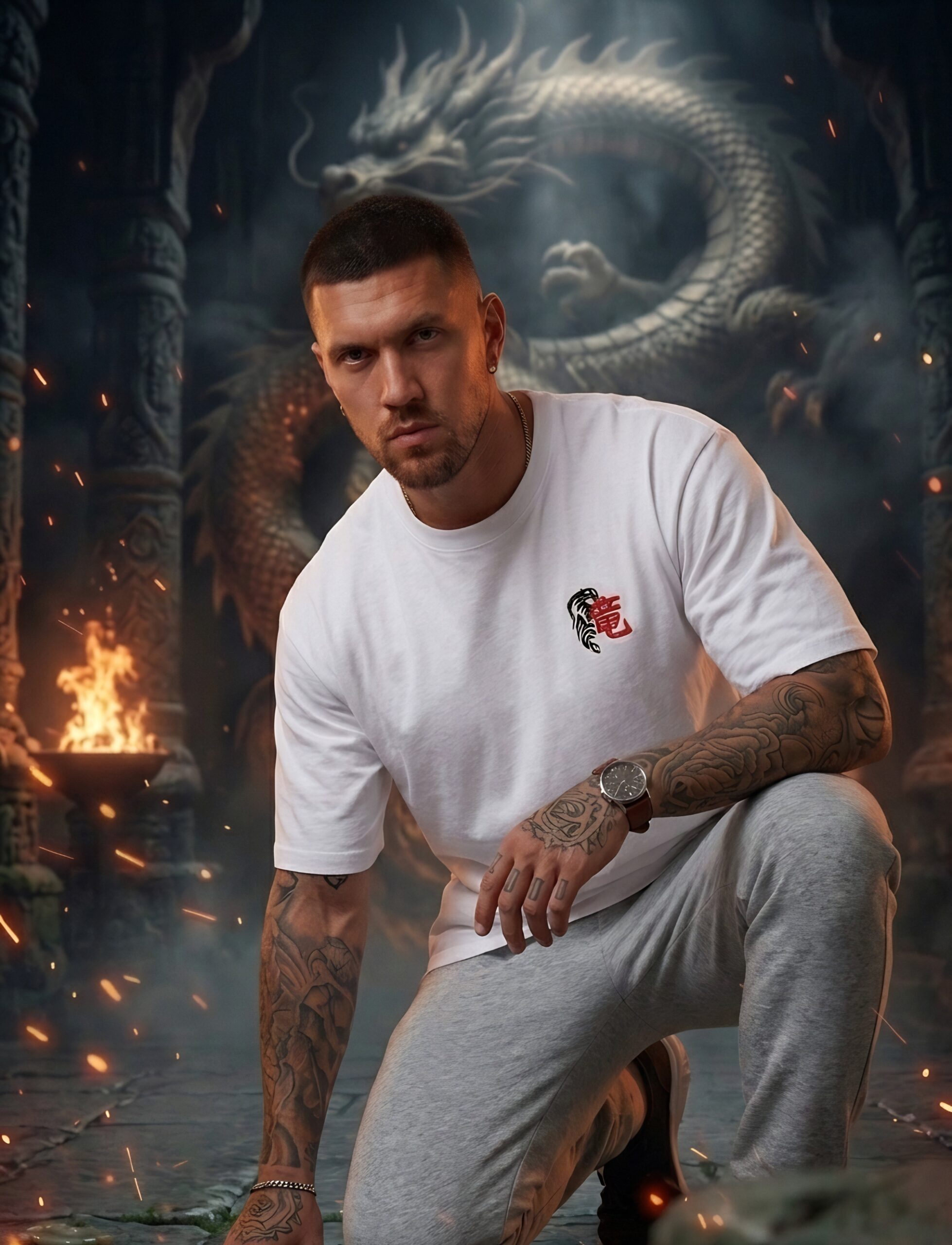 Premium White Dragon Streetwear T-shirt by NAVALOOK