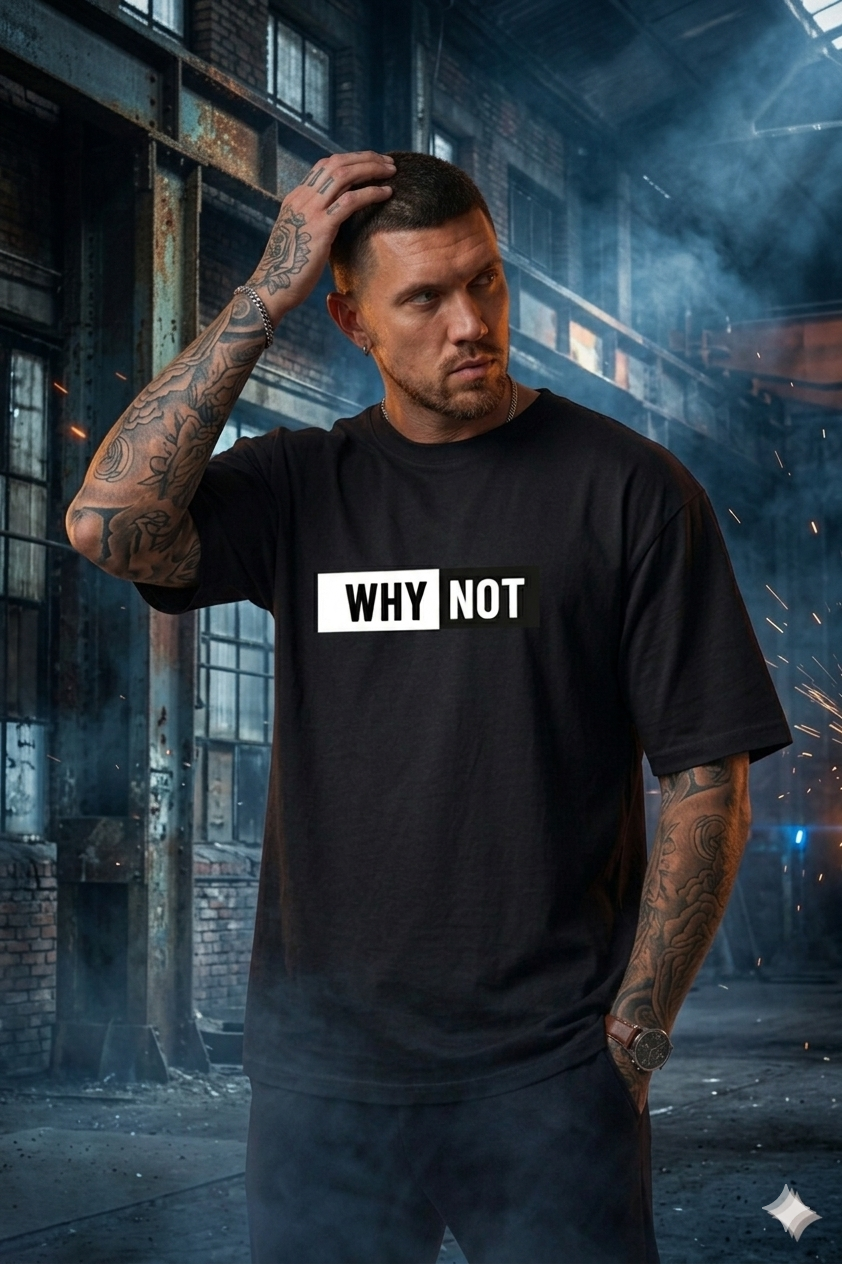 Premium WHY NOT Oversized Black T-Shirt by Navalook