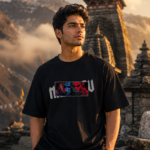 MAHADEV oversized black graphic t-shirt by Navalook worn at Himalayan temple – mythology streetwear India