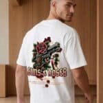 Oversized graphic tee India - Grace Under Fire rose and revolver print by Navalook